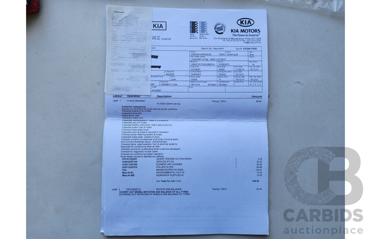 12/2014 Kia Sorento Platinum (4x4) XM MY14 4d Wagon Grey 2.2L
