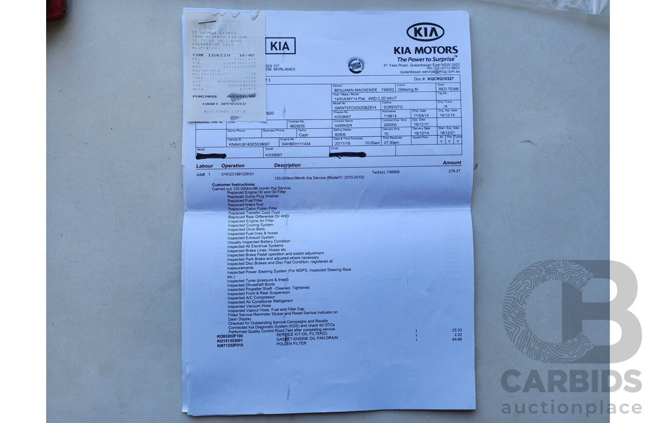 12/2014 Kia Sorento Platinum (4x4) XM MY14 4d Wagon Grey 2.2L