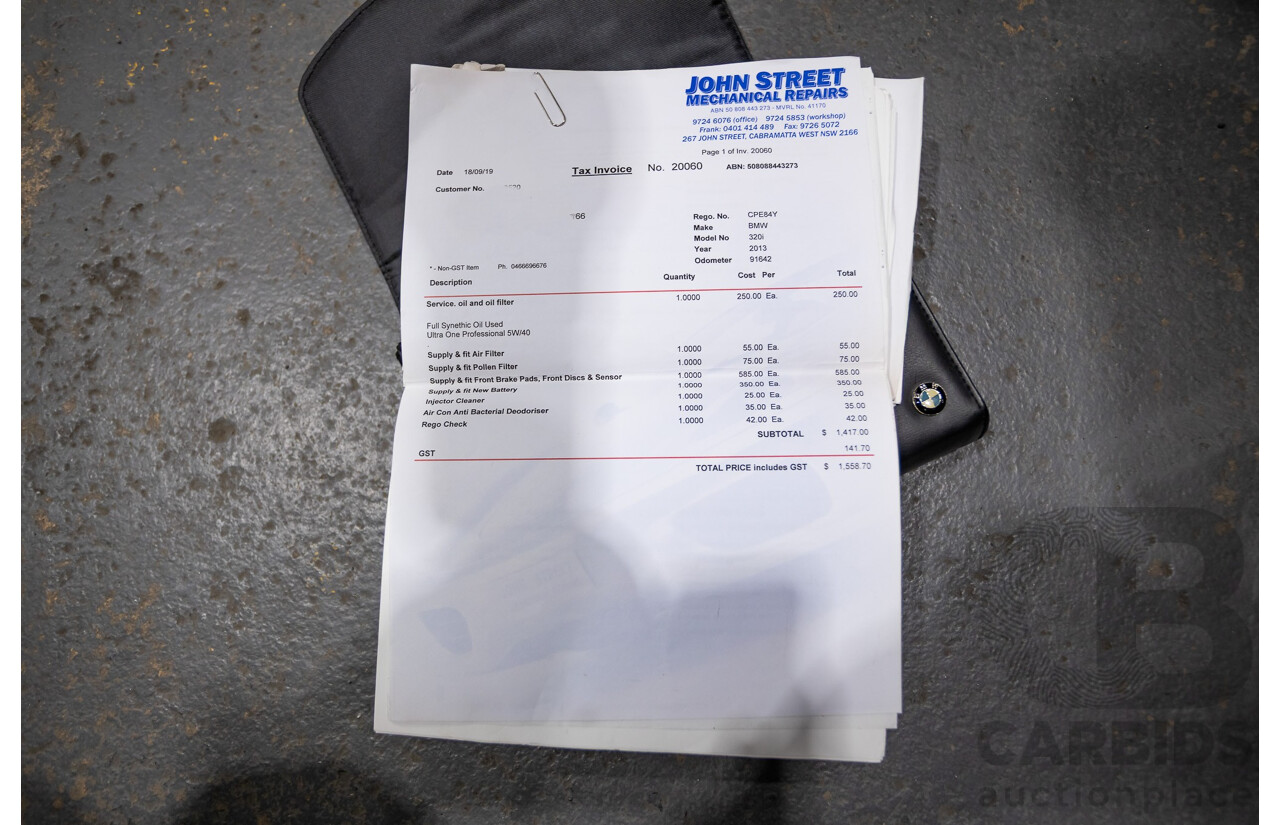 7/2013 BMW 320i Sport LINE F30 4d Sedan Melbourne Red Metallic Turbo 2.0L