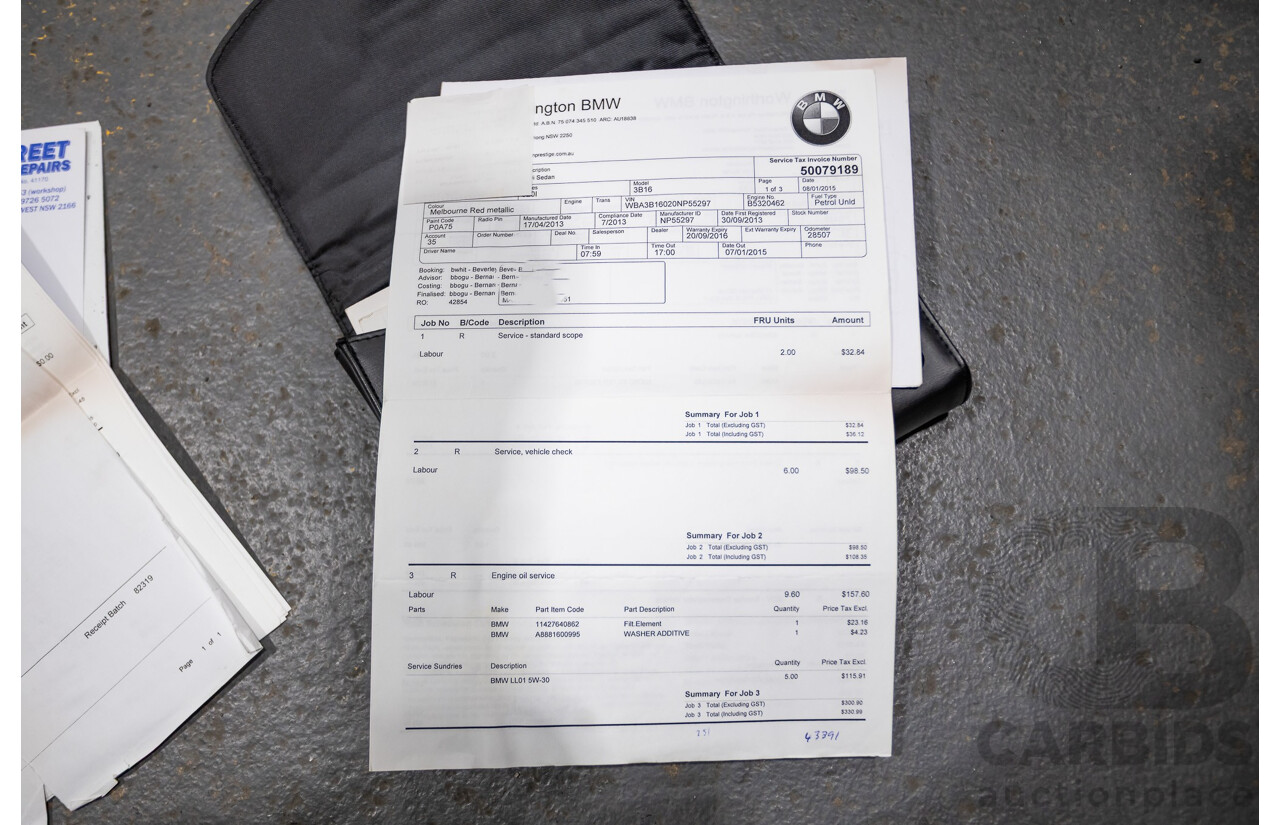 7/2013 BMW 320i Sport LINE F30 4d Sedan Melbourne Red Metallic Turbo 2.0L