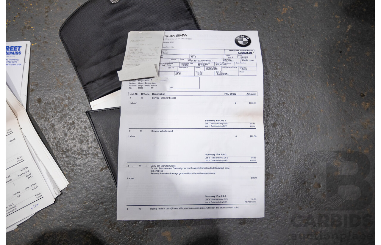 7/2013 BMW 320i Sport LINE F30 4d Sedan Melbourne Red Metallic Turbo 2.0L