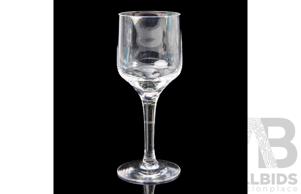 Collection Mid Century Orrefors Stemware Comprising Eight Brandy Balloons, Nine Wine Glasses and Seven Liqueur Glasses