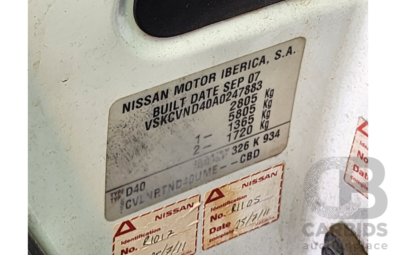 11/2007 Nissan Navara ST-X (4x4) D40 Dual Cab P/Up White 2.5L