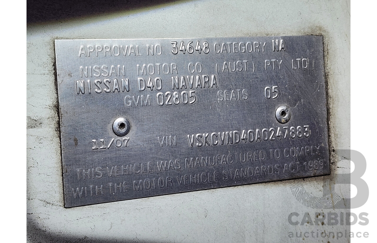 11/2007 Nissan Navara ST-X (4x4) D40 Dual Cab P/Up White 2.5L