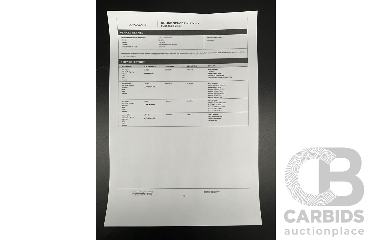 8/2015 Jaguar XE 20d R-Sport 4d Sedan Glacier White Metallic Turbo Diesel 2.0L