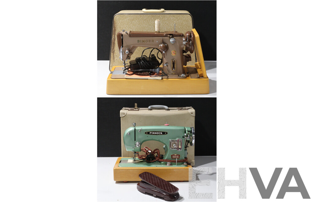 Vintage Pinnock Sewmaster Portable Sewing Machine Along with Singer Model 306K with Instruction Booklet