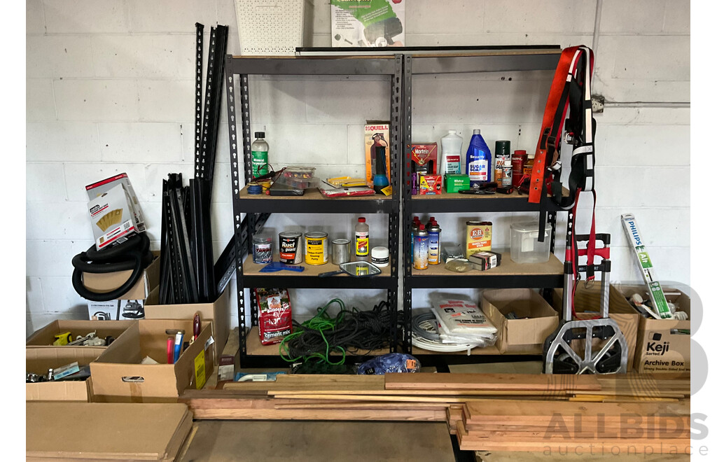 Assorted Garage Shelving and Contents