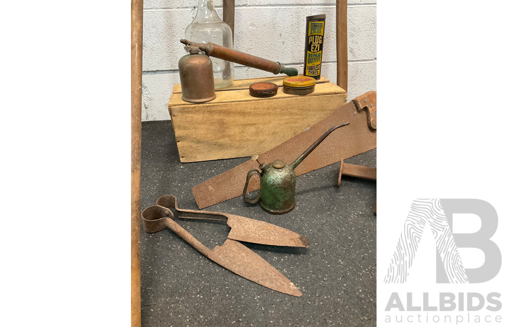 Assorted Vintage Tools - Decor, Including Cast Iron Shoe Anvil, Sprayer, Oil Can and More - Lot of 12