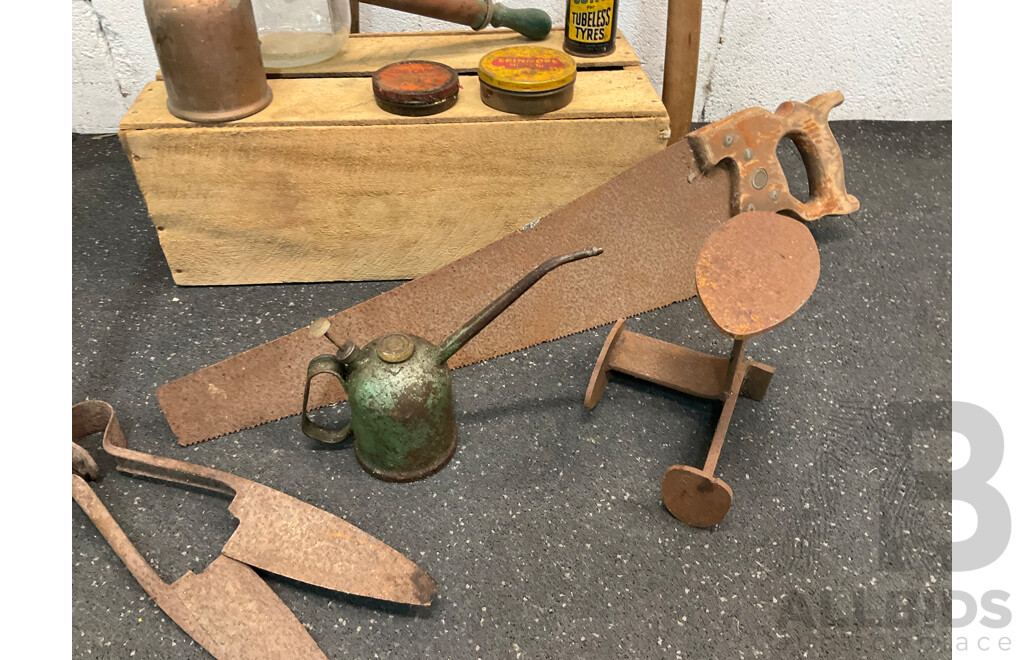 Assorted Vintage Tools - Decor, Including Cast Iron Shoe Anvil, Sprayer, Oil Can and More - Lot of 12