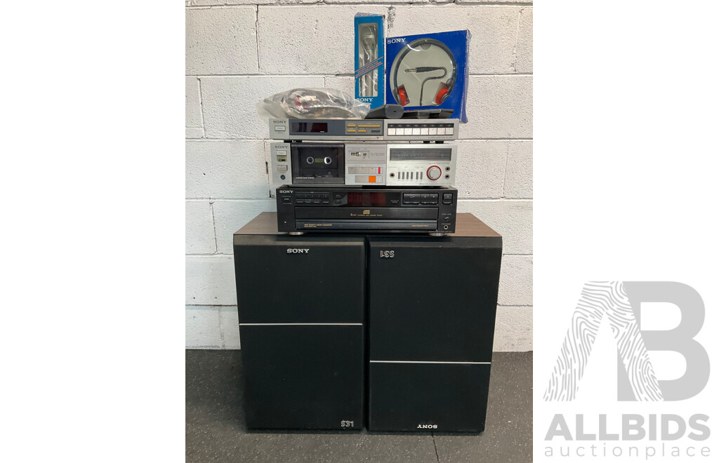 Pair of SONY Speaker &  Assorted Vintage Stereo Equipment, Including SONY, Panasonic and Others