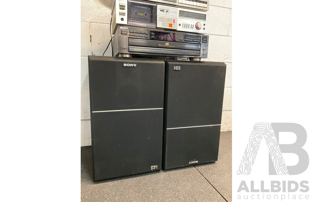 Pair of SONY Speaker &  Assorted Vintage Stereo Equipment, Including SONY, Panasonic and Others