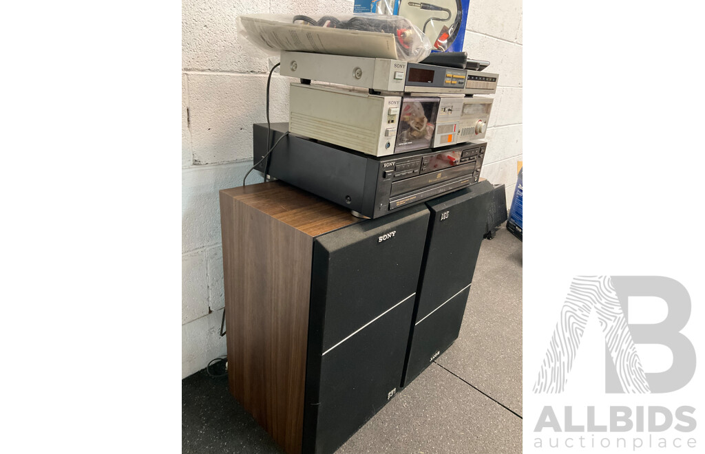 Pair of SONY Speaker &  Assorted Vintage Stereo Equipment, Including SONY, Panasonic and Others