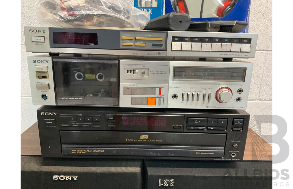 Pair of SONY Speaker &  Assorted Vintage Stereo Equipment, Including SONY, Panasonic and Others
