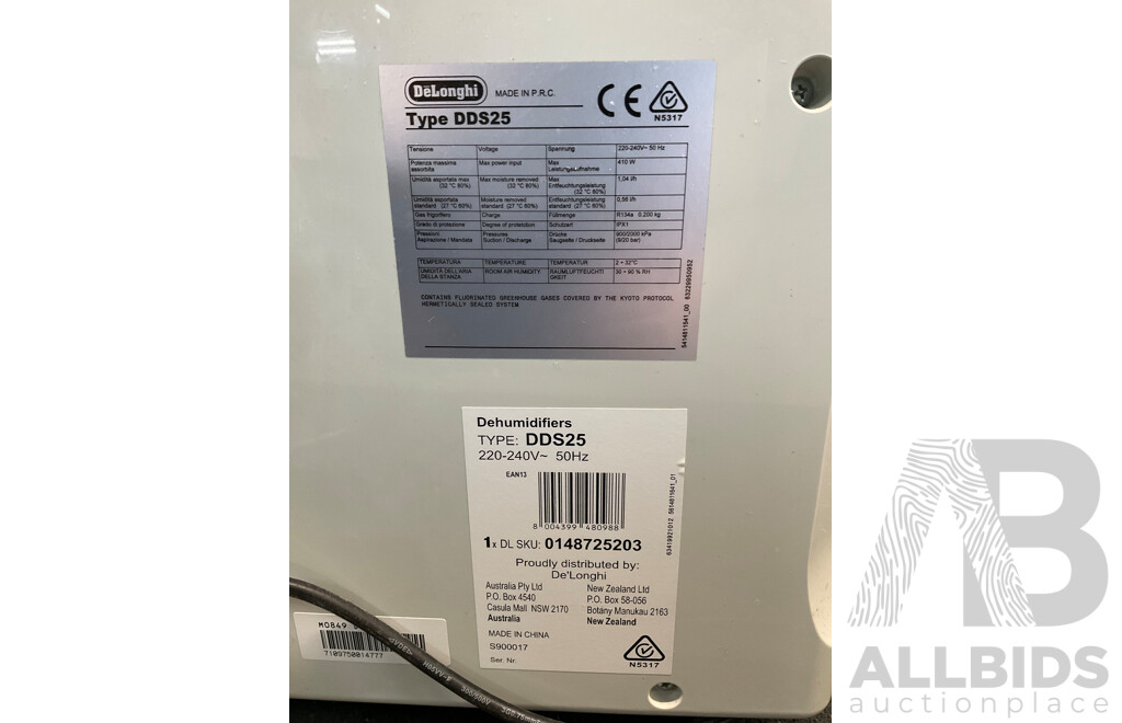 De'Longhi (DDS25) Tasciugo AiraDry Compact Dehumidifier