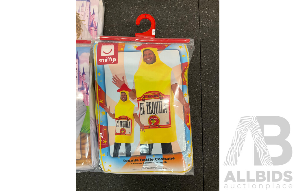 Assorted Adults Costumes, Including Christma Ladies White Angle (S,M,L), Tequila Bottle Costume and Others
