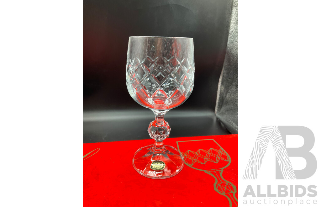 Set Six Bohemia Crystal PATRICIA Stem Glasses in Original Box and Set Six Bohemia Crystal BRISTOL Stem Glasses in Original Box
