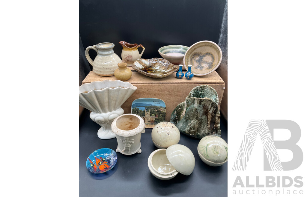 P. PUSELL Collection of Studio Pottery, Enameled Glass by Rose and Others - Lot of 16