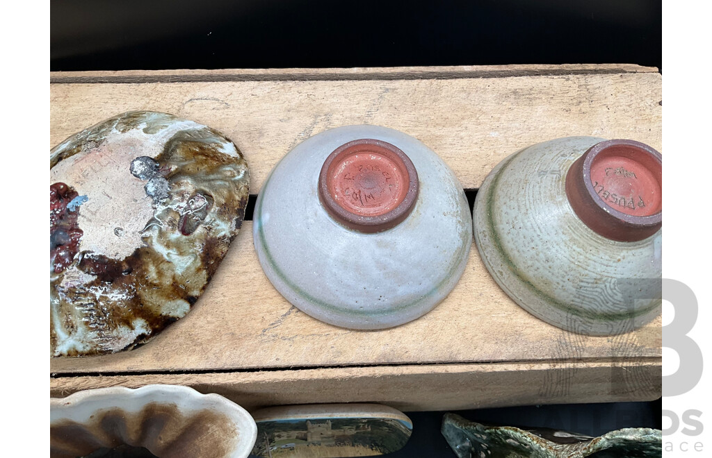 P. PUSELL Collection of Studio Pottery, Enameled Glass by Rose and Others - Lot of 16