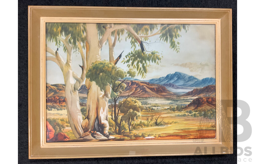 Albert Namatjira   ''Glen Helen Landscape'' - Print From the Watercolour 57x42 Cm (frame)
