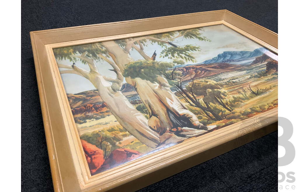 Albert Namatjira   ''Glen Helen Landscape'' - Print From the Watercolour 57x42 Cm (frame)