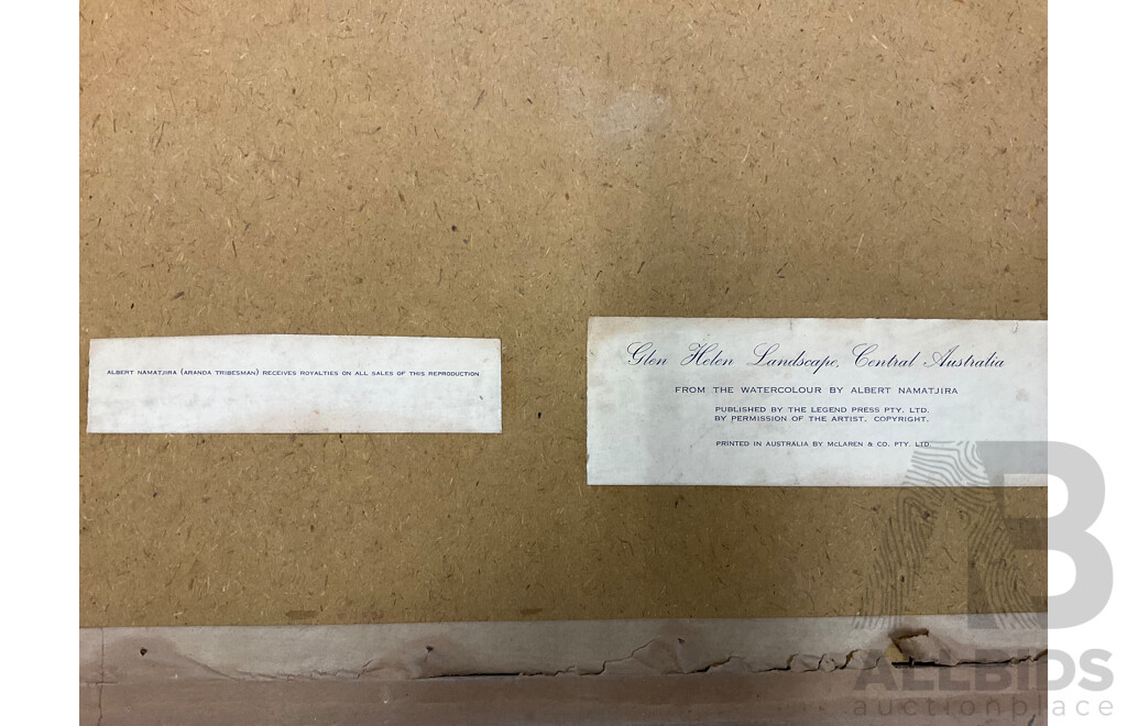 Albert Namatjira   ''Glen Helen Landscape'' - Print From the Watercolour 57x42 Cm (frame)