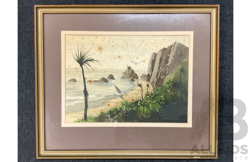 Ken Andrews (1922-1987),  ''Rocks Near Punakaiki'' - Watercolour on Paper 51x43 Cm (frame)