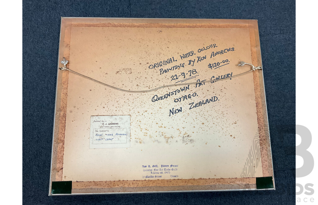 Ken Andrews (1922-1987),  ''Rocks Near Punakaiki'' - Watercolour on Paper 51x43 Cm (frame)