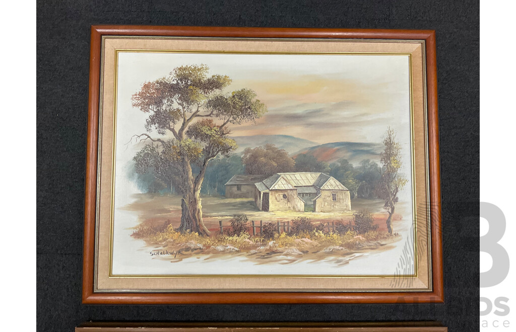 Artist Unknown - Schelkwyk,  ''Victoria 1963'' - Oil on Board 70x55 Cm (frame) & B.F. ''Mountains Scenery'' - Oil on Board 70x56 Cm (frame)