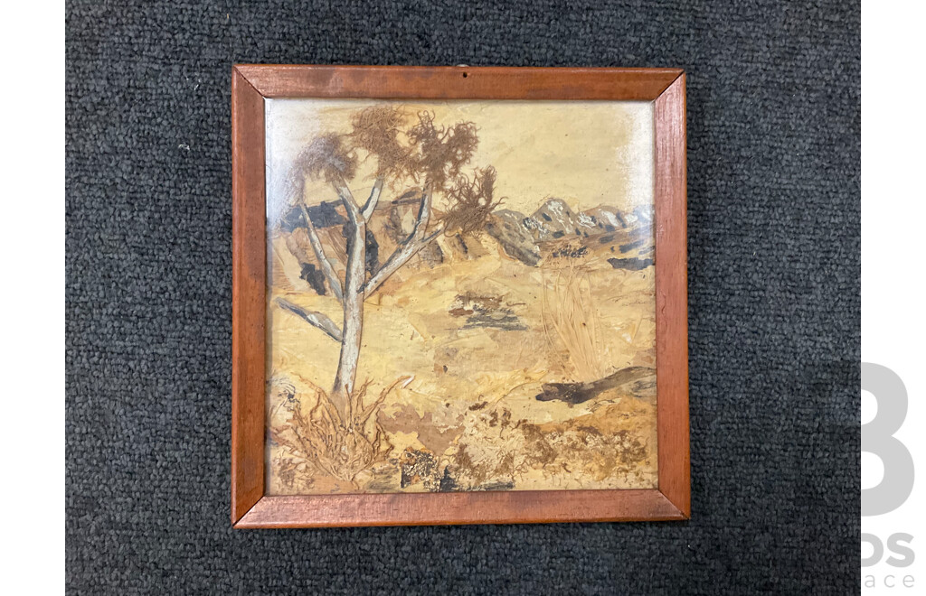 Artist Unknown - K.Shepherd,  ''The Settlers Hut'' - Paperbark Collage 31x26 Cm (frame) &  ''Scenery'' - Paperbark Collage 18x18 Cm (frame)