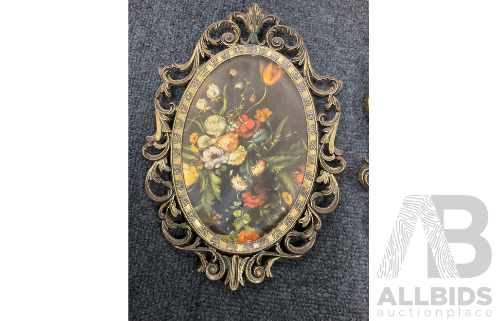 Ornate Framed Pictures and Decorative Woooden Plate - Lot of 4