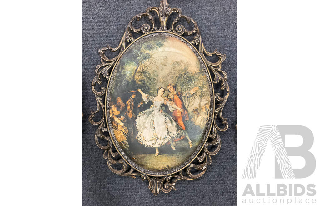 Ornate Framed Pictures and Decorative Woooden Plate - Lot of 4