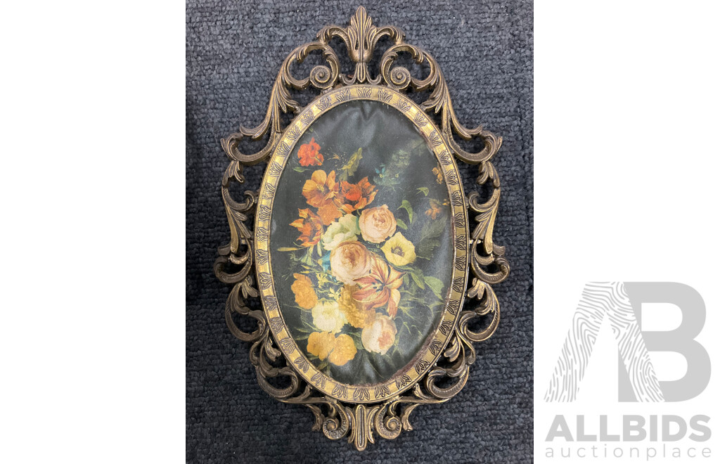 Ornate Framed Pictures and Decorative Woooden Plate - Lot of 4