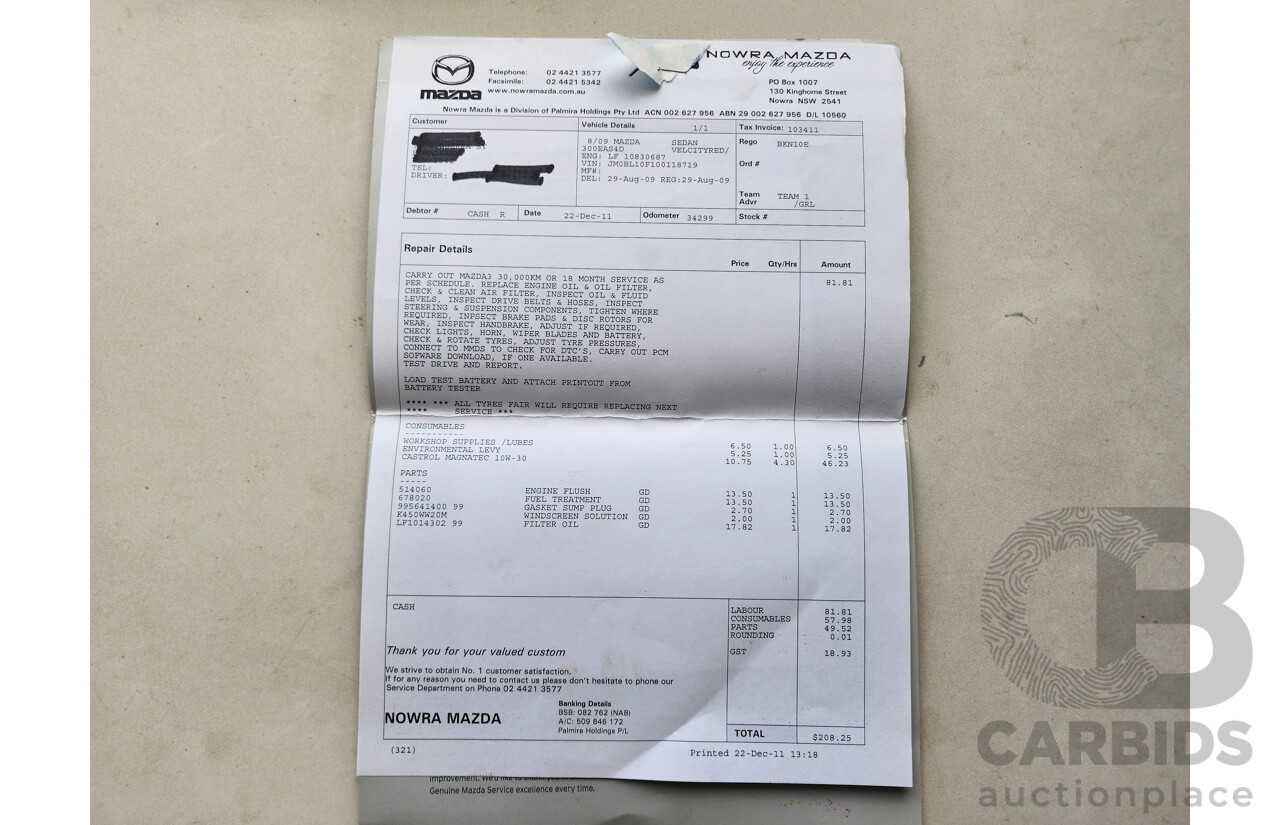 7/2009 Mazda Mazda3 NEO BL 4d Sedan Red 2.0L