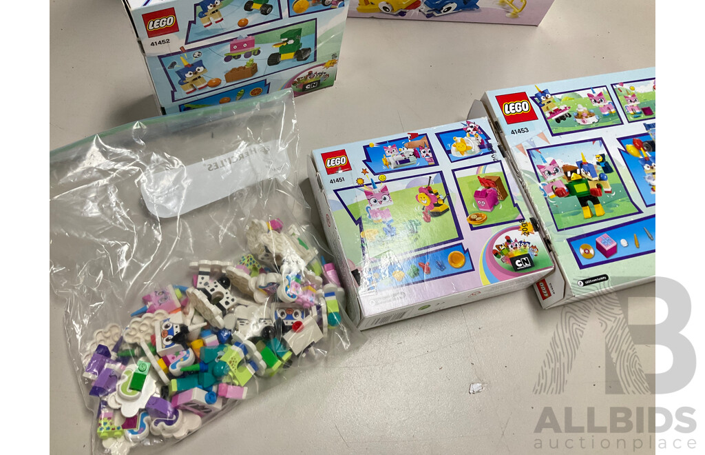 Collection Lego Unikitty! Sets, Opened, in Original Boxes with Instructions Including Unikingdom Fairground Fun 41456, Dr Fox Laboratory 41454 and More