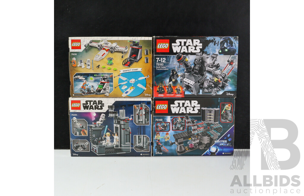 Collection Four Lego Starwars Sets, Opened, in Original Boxes with Instructions Including Duel on Naboo 75169, Death Star Escape 75229 and More
