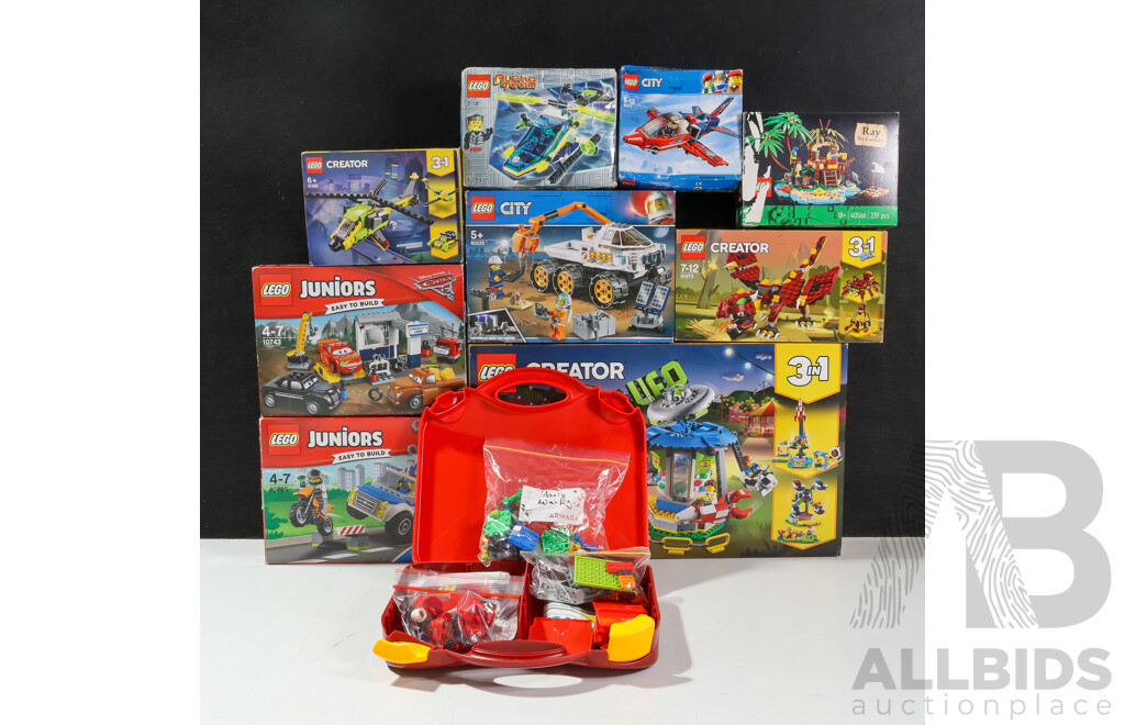 Collection Nine Lego Sets Including Creator, Juniors, City, and More