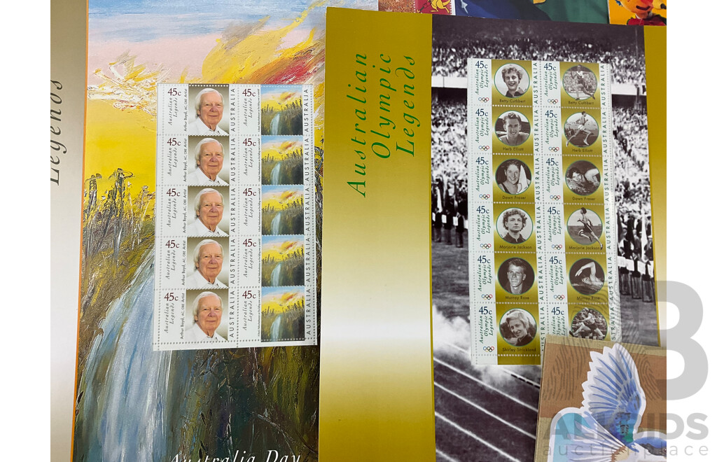 Collection of Australian Stamp Packs, Booklets and Sheets Including Colonial Military Uniforms, Prime Ministers, Australian Birds, Art of the Desert, Collectors Choice