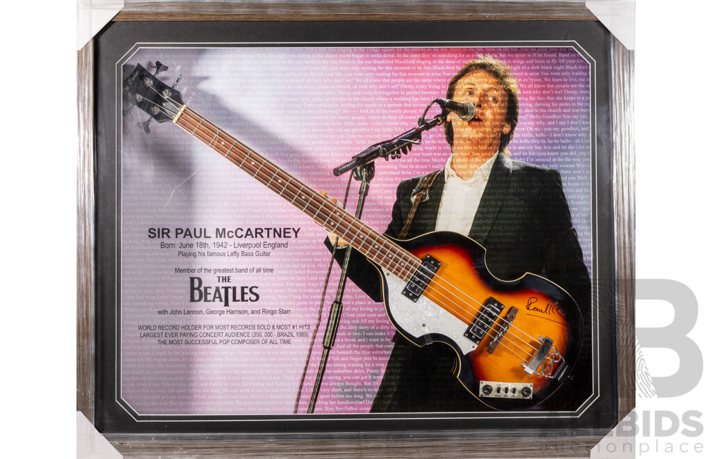 Sir Paul McCartney Signed Four String De Rosa Bass Guitar in Box Frame with COA
