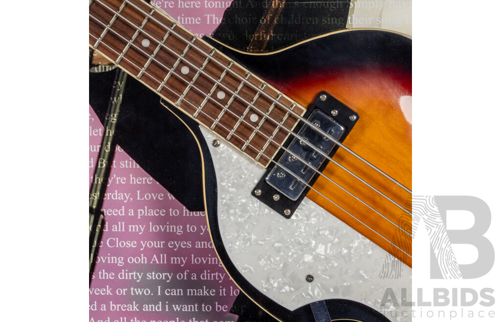 Sir Paul McCartney Signed Four String De Rosa Bass Guitar in Box Frame with COA