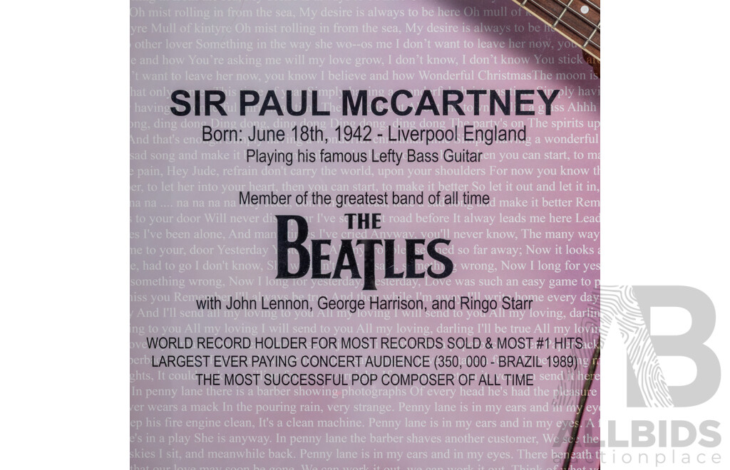 Sir Paul McCartney Signed Four String De Rosa Bass Guitar in Box Frame with COA