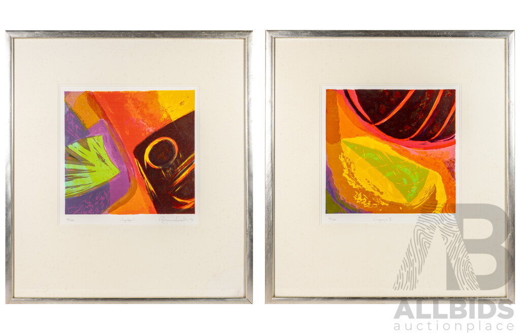 Bruno Leti, (20th Century, Italian-Born Australian, 1941-), Voyager I & II, Lovely Pair of Limited Edition Screenprints, 83 x 75 cm (frames) (2)