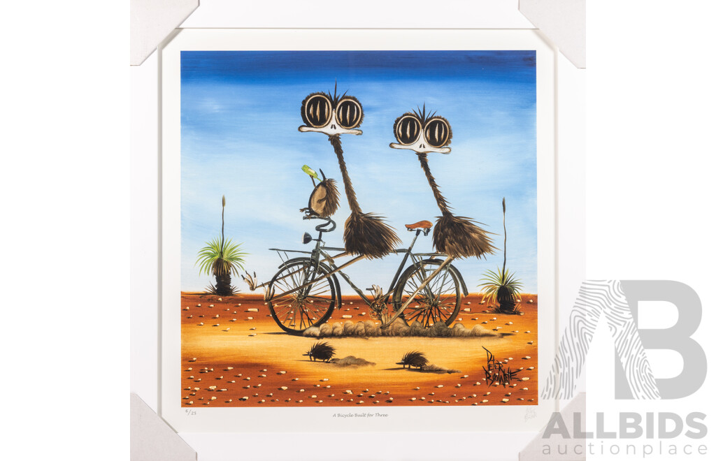 Peter Browne, (20th Century, Australian, 1947-), A Bicycle Built for Three, Giclee Limited Edition Print, Hand Signed, 65 x 65 cm (frame)