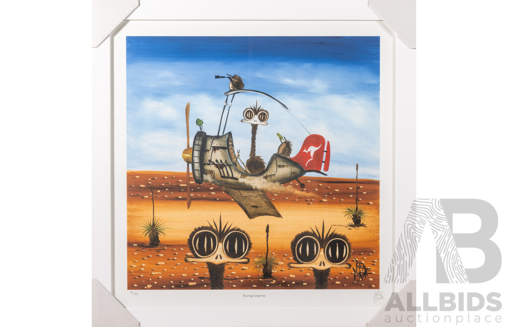 Peter Browne, (20th Century, Australian, 1947-), Flying Lessons, Giclee Limited Edition Print, Hand Signed, 65 x 65 cm (frame)