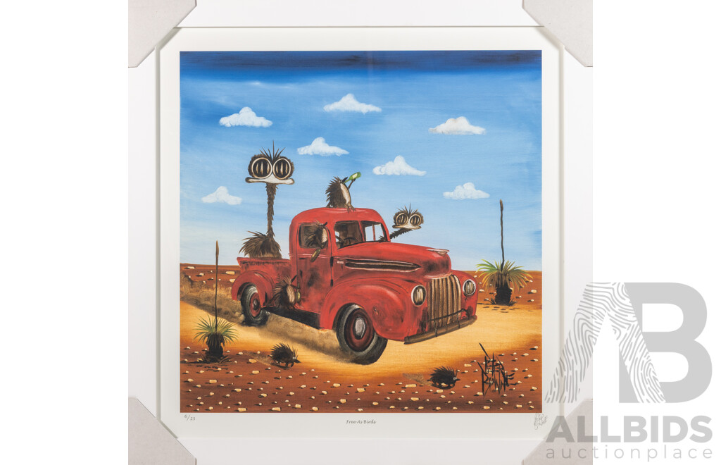 Peter Browne, (20th Century, Australian, 1947-), Free as Birds, Giclee Limited Edition Print, Hand Signed, 65 x 65 cm (frame)