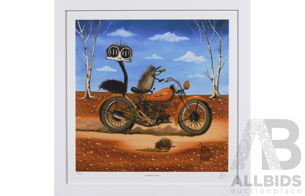 Peter Browne, (20th Century, Australian, 1947-), Outback Riders, Giclee Limited Edition Print, Hand Signed, 65 x 65 cm (frame)