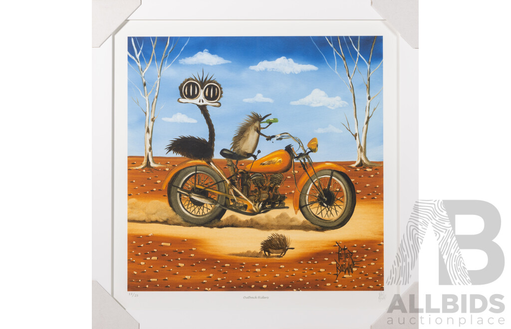 Peter Browne, (20th Century, Australian, 1947-), Outback Riders, Giclee Limited Edition Print, Hand Signed, 65 x 65 cm (frame)