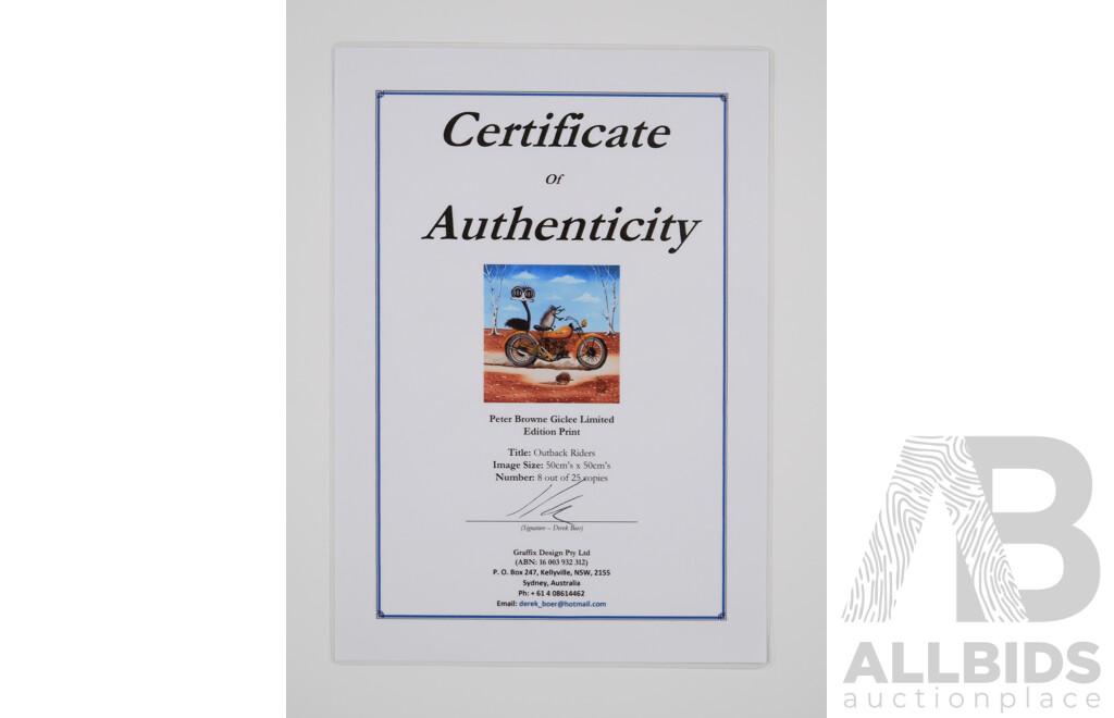 Peter Browne, (20th Century, Australian, 1947-), Outback Riders, Giclee Limited Edition Print, Hand Signed, 65 x 65 cm (frame)