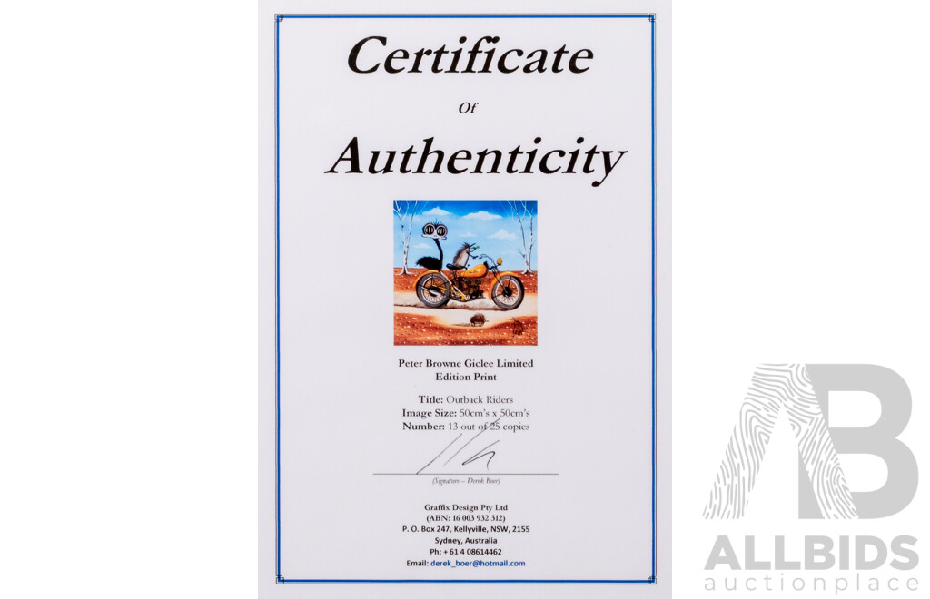 Peter Browne, (20th Century, Australian, 1947-), Outback Riders, Giclee Limited Edition Print, Hand Signed, 65 x 65 cm (frame)