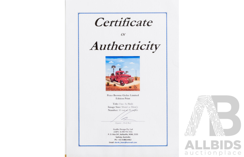 Peter Browne, (20th Century, Australian, 1947-), Free as Birds, Giclee Limited Edition Print, Hand Signed, 65 x 65 cm (frame)