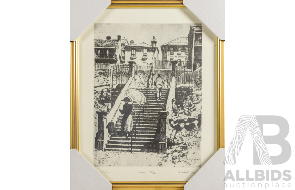 Lionel Arthur Lindsay, (19/20th Centuries, Australian, 1874-1961), Essex Steps, Wonderful Reproduction Limited Edition Quality Print After Original Etching, 54 x 36 cm (frame)